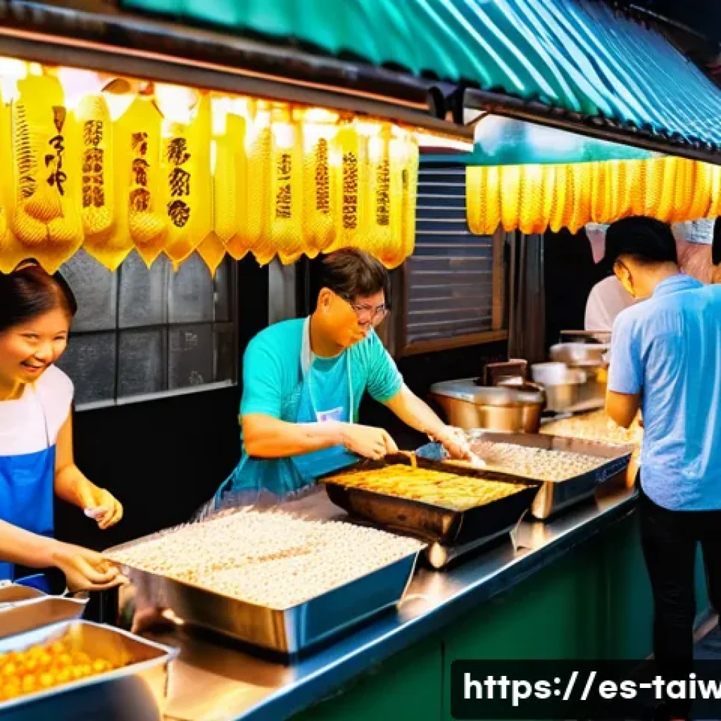 대만의 도시별 야경 포인트 - **Vibrant Taiwanese Night Market Culinary Scene:**
    A bustling and energetic Taiwanese night mark...