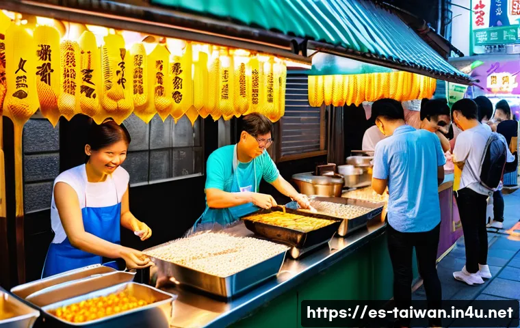 대만의 도시별 야경 포인트 - **Vibrant Taiwanese Night Market Culinary Scene:**
    A bustling and energetic Taiwanese night mark...