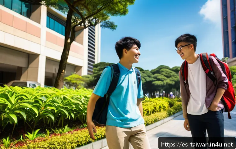 대만에서 학업 유학 준비법 - A vibrant university campus scene in Taipei, Taiwan, featuring diverse international students engage...